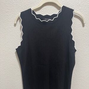Black scalloped Trim Sleeveless knit Top